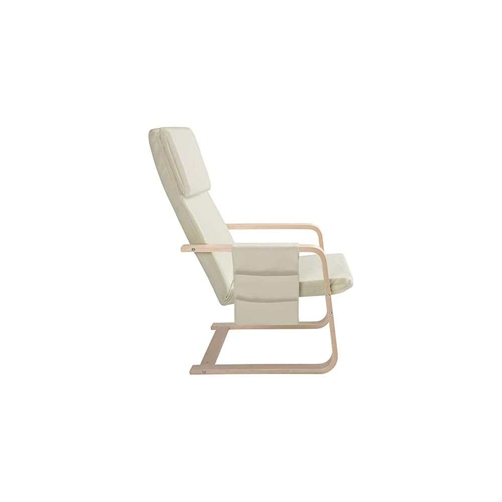 BAKAJI Birch Wood Armchair with Cotton Cover Padded in Very High Density Sponge, Relax Armchair with 2 Compartments Bag and Cushion, Ergonomic Seat (Beige)