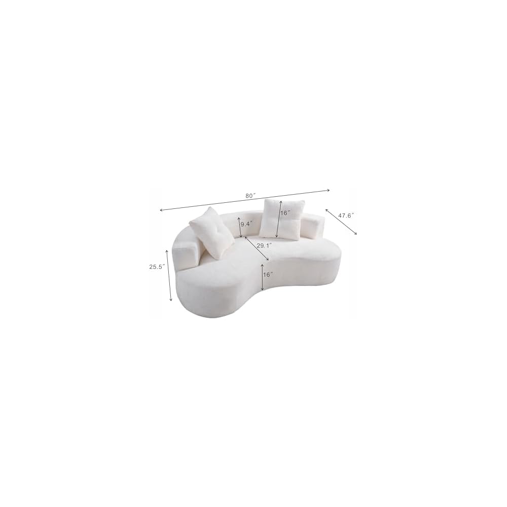 80'' Curved Loveseat Sofa Couch for Living Room, Deep Seat Cloud Boneless Floor Couch with 2 Pillows, Comfy Chenille Floor Sofa, Modern Round Loveseat Sofa for Small Space (CreamWhite, 80 Inch)