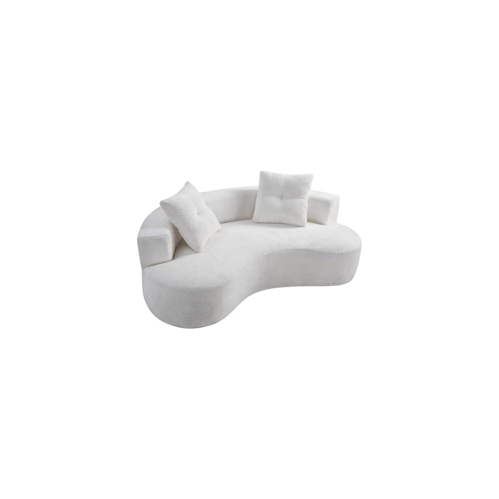 80'' Curved Loveseat Sofa Couch for Living Room, Deep Seat Cloud Boneless Floor Couch with 2 Pillows, Comfy Chenille Floor Sofa, Modern Round Loveseat Sofa for Small Space (CreamWhite, 80 Inch)