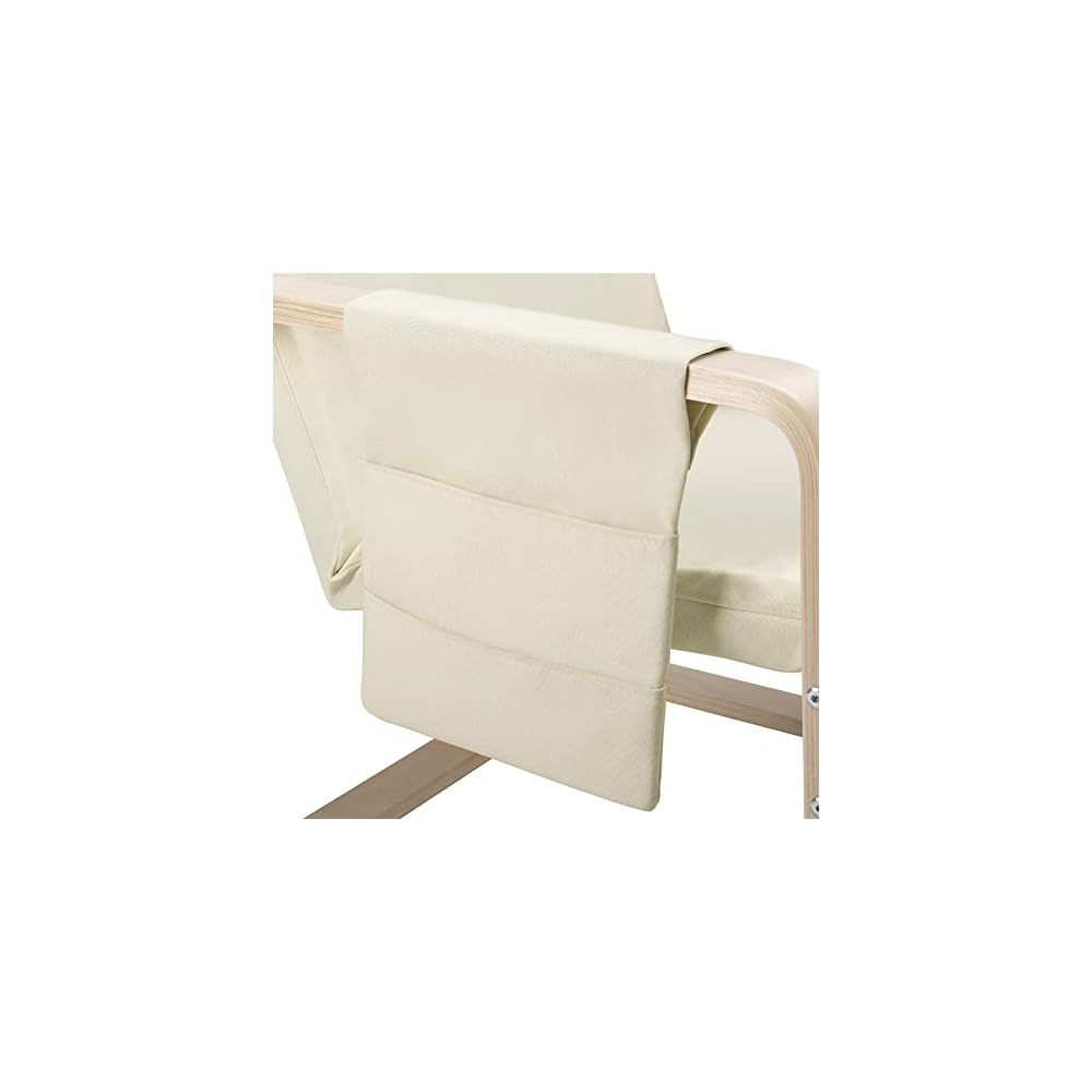 BAKAJI Birch Wood Armchair with Cotton Cover Padded in Very High Density Sponge, Relax Armchair with 2 Compartments Bag and Cushion, Ergonomic Seat (Beige)