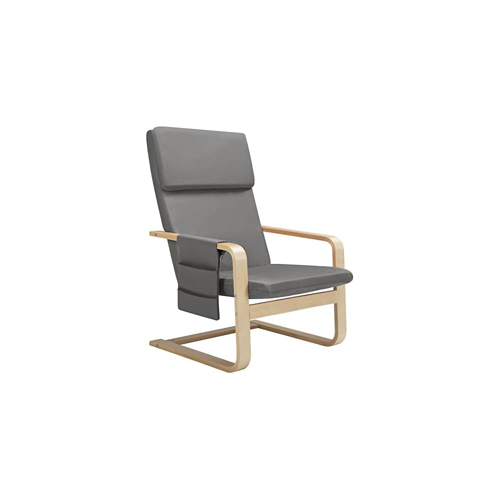 BAKAJI Birch Wood Armchair with Cotton Cover Padded in Very High Density Sponge, Relax Armchair with 2 Compartments Bag and Cushion, Ergonomic Seat (Beige)