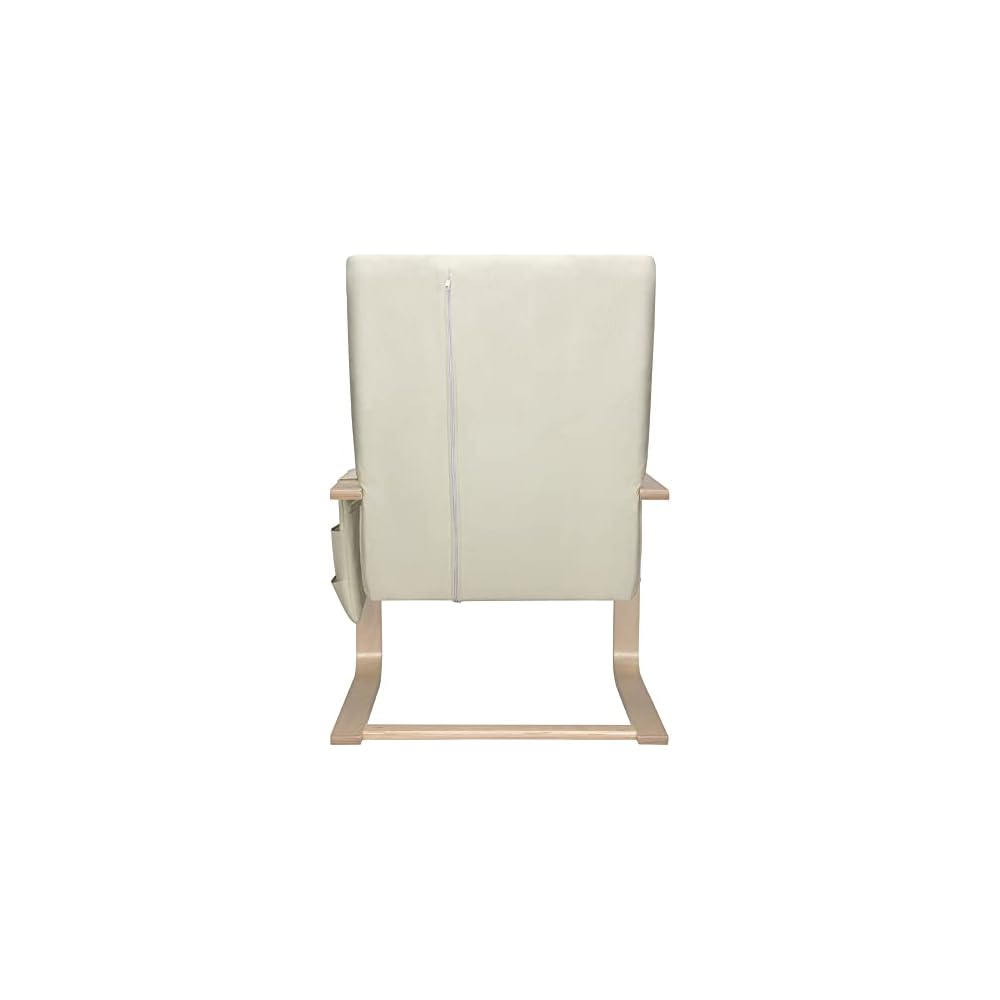 BAKAJI Birch Wood Armchair with Cotton Cover Padded in Very High Density Sponge, Relax Armchair with 2 Compartments Bag and Cushion, Ergonomic Seat (Beige)