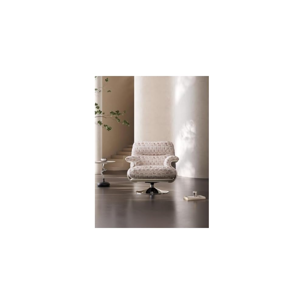 Modern Swivel Accent Chair with Ottoman, Upholstered Lounge Armchair and Footrest Set, High-Density Foam Reading Chair with Pedestal Base for Living Room, Bedroom and Office, Blush Beige