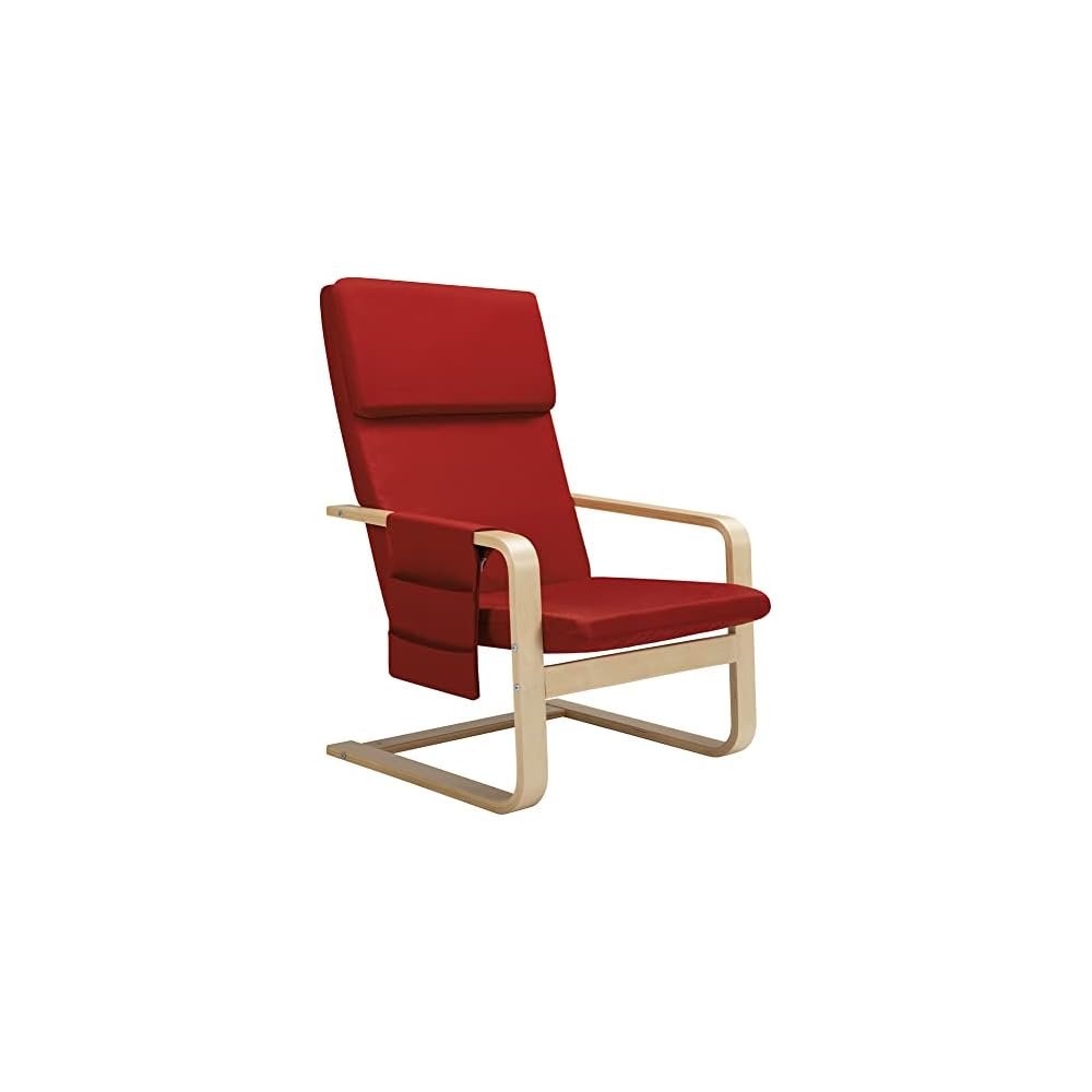 BAKAJI Birch Wood Armchair with Cotton Cover Padded in Very High Density Sponge, Relax Armchair with 2 Compartments Bag and Cushion, Ergonomic Seat (Beige)