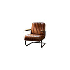 Mid Century Modern Accent Chair, Vintage Leather Lounge Chair with Wood Armrests and Metal Frame, Upholstered Single Sofa for Living Room Bedroom