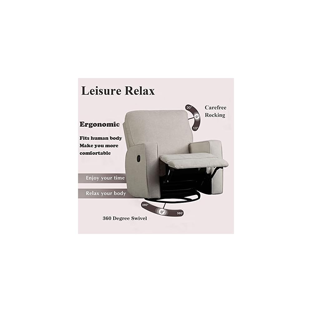 Recliner Chair Rocking and 360°Swivel Glider Recliner Chair Manual Rocking Chairs with Pull Button Fabric Ergonomic Living Room Lounge Chair Single Sofa