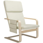 BAKAJI Birch Wood Armchair with Cotton Cover Padded in Very High Density Sponge, Relax Armchair with 2 Compartments Bag and Cushion, Ergonomic Seat (Beige)