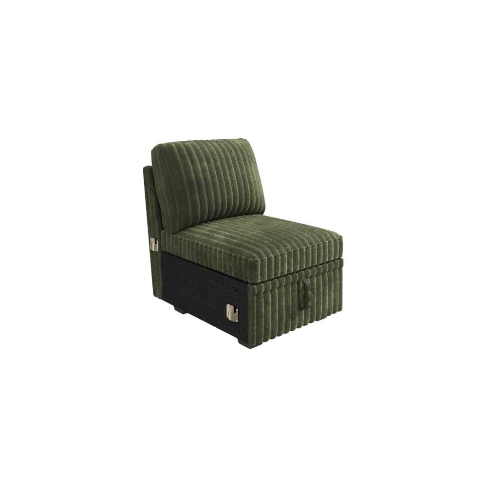 HONBAY Corduroy Modular Sectional Single Seat and an Ottoman,Green