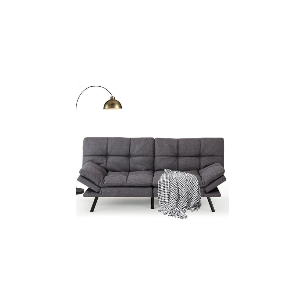 Opoiar Futon Sofa Bed Convertible Memory Foam Couch Bed, Modern Sleeper Sofa with Adjustable Armrests&Backrests, Christmas Futon Sets for Compact Living Spaces Office Dorm Bonus Room,Grey
