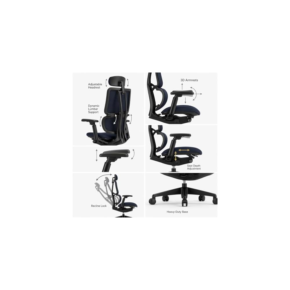 Origin Ergonomic Office Chair Mesh & Premium Faux Leather Adjustable Arms Dynamic Lumbar Support Seamless Recline Adjustable Headrest 12 Year Warranty (Midnight Black, Mesh)