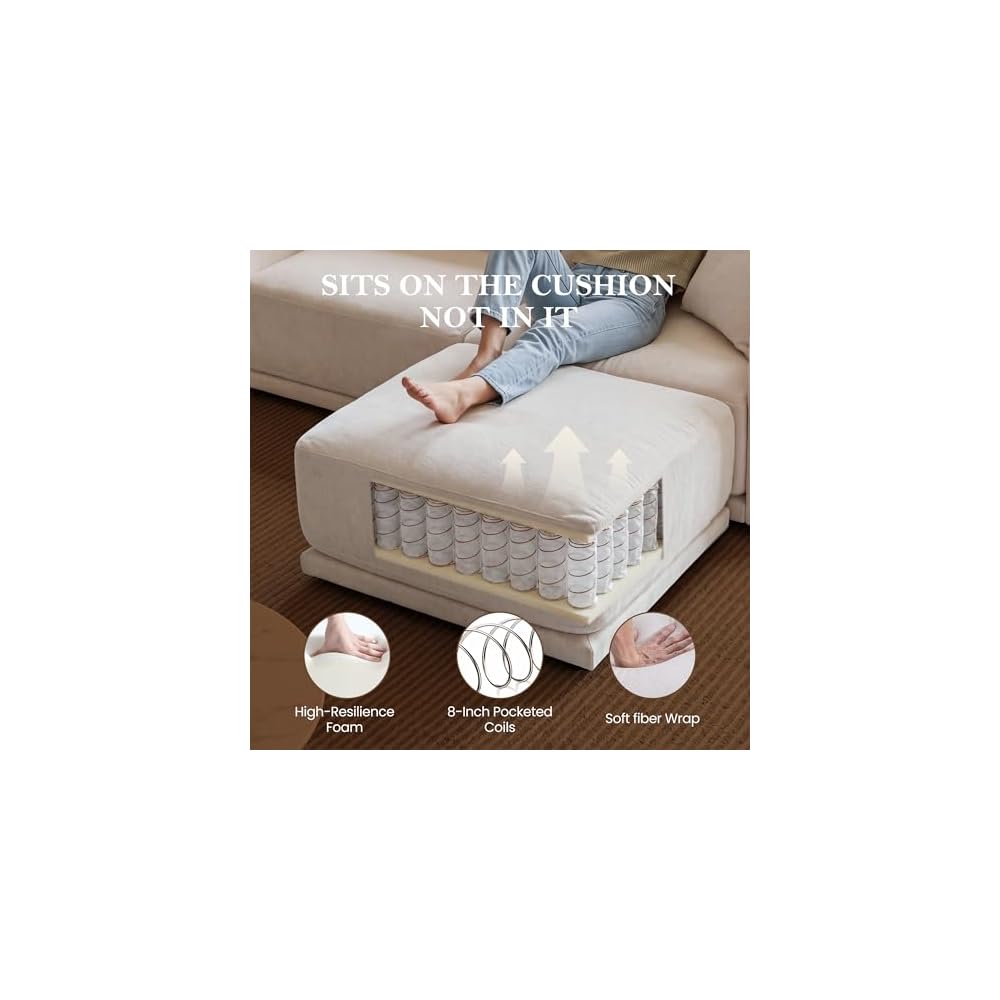 112" L-Shaped Modular Couch, 3 Seater Sofa with Ottoman, White
