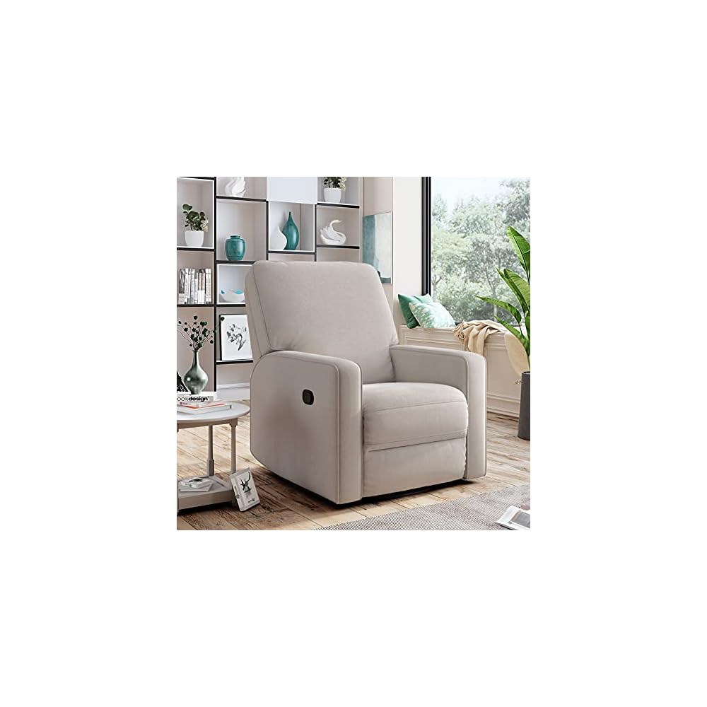 Recliner Chair Rocking and 360°Swivel Glider Recliner Chair Manual Rocking Chairs with Pull Button Fabric Ergonomic Living Room Lounge Chair Single Sofa
