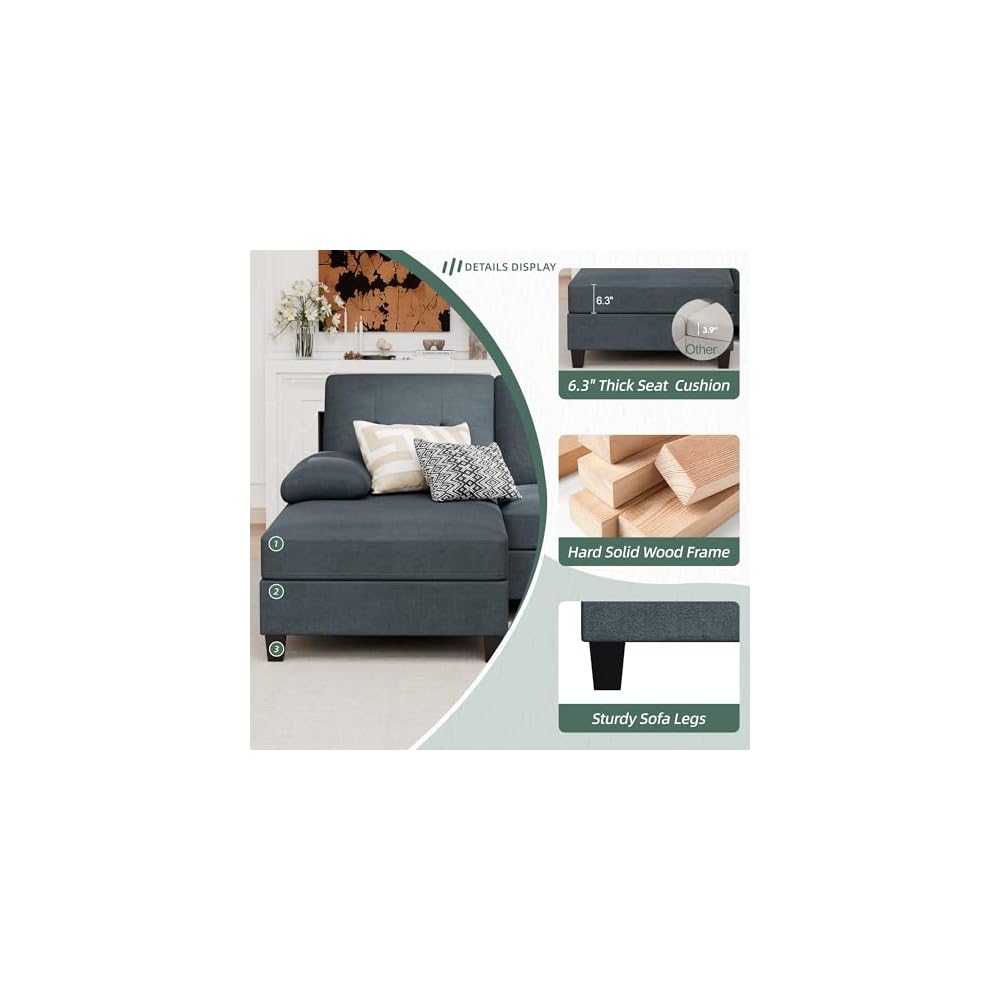 Vongrasig Sectional Couches for Living Room, U-Shaped Sofa with Chaise, 4-seat Large Sectional Modern Couch for Living Room, Apartment (Gray)