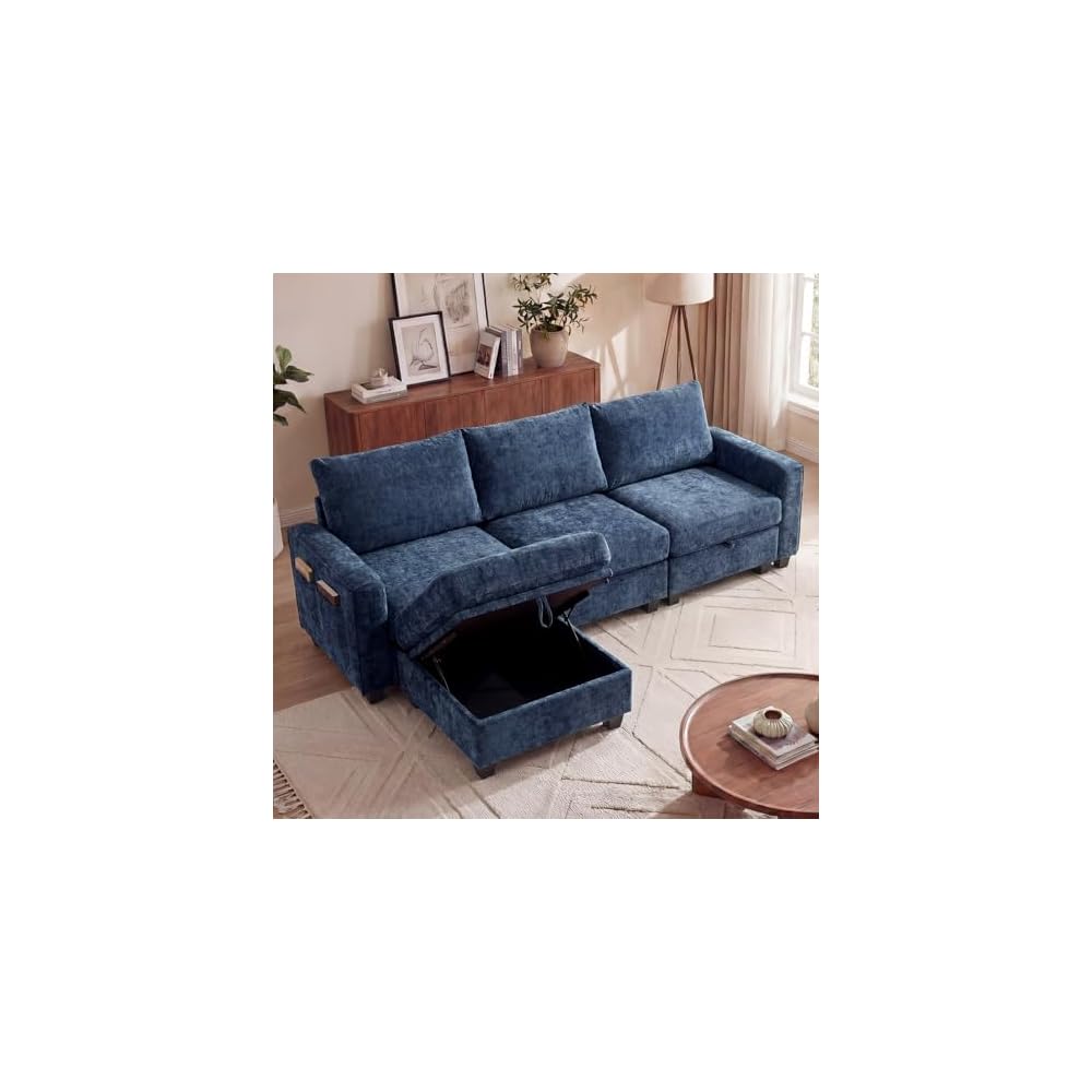 Redlife 98" Modular Sectional Sofa with Ottoman, 4-Seater Chenille Couch