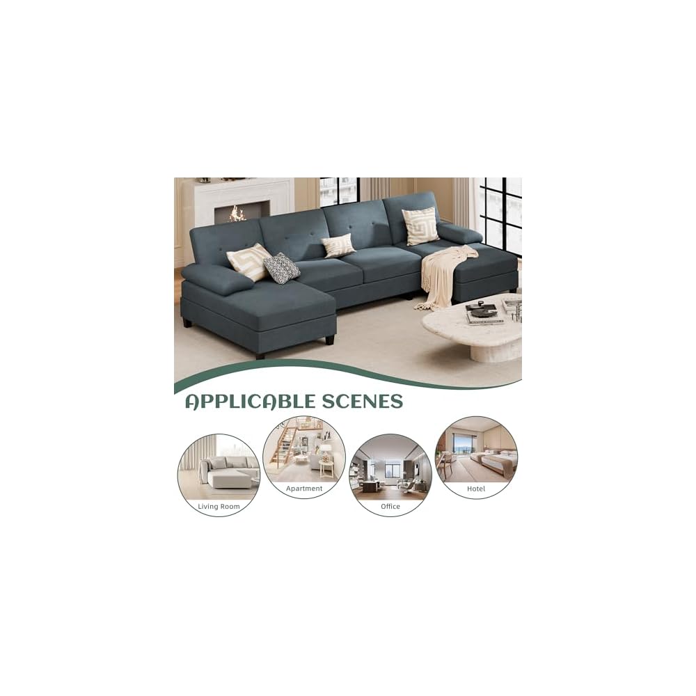 Vongrasig Sectional Couches for Living Room, U-Shaped Sofa with Chaise, 4-seat Large Sectional Modern Couch for Living Room, Apartment (Gray)