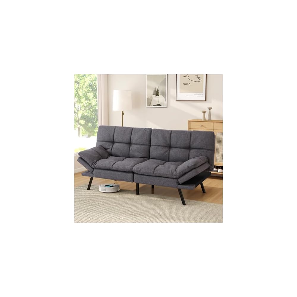 Opoiar Futon Sofa Bed Convertible Memory Foam Couch Bed, Modern Sleeper Sofa with Adjustable Armrests&Backrests, Christmas Futon Sets for Compact Living Spaces Office Dorm Bonus Room,Grey