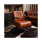 Mid Century Modern Accent Chair, Vintage Leather Lounge Chair with Wood Armrests and Metal Frame, Upholstered Single Sofa for Living Room Bedroom