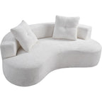 80'' Curved Loveseat Sofa Couch for Living Room, Deep Seat Cloud Boneless Floor Couch with 2 Pillows, Comfy Chenille Floor Sofa, Modern Round Loveseat Sofa for Small Space (CreamWhite, 80 Inch)