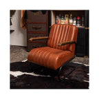 Mid Century Modern Accent Chair, Vintage Leather Lounge Chair with Wood Armrests and Metal Frame, Upholstered Single Sofa for Living Room Bedroom
