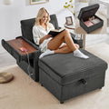 Chaise Lounge Chair Indoor with Ottoman, Corduroy Sofa Bed with Table Board, USB Ports, Cup Holder & Pillow, Boneless Chaise Lounge for Storage Space Living Room Bedroom Apartment (Grey)