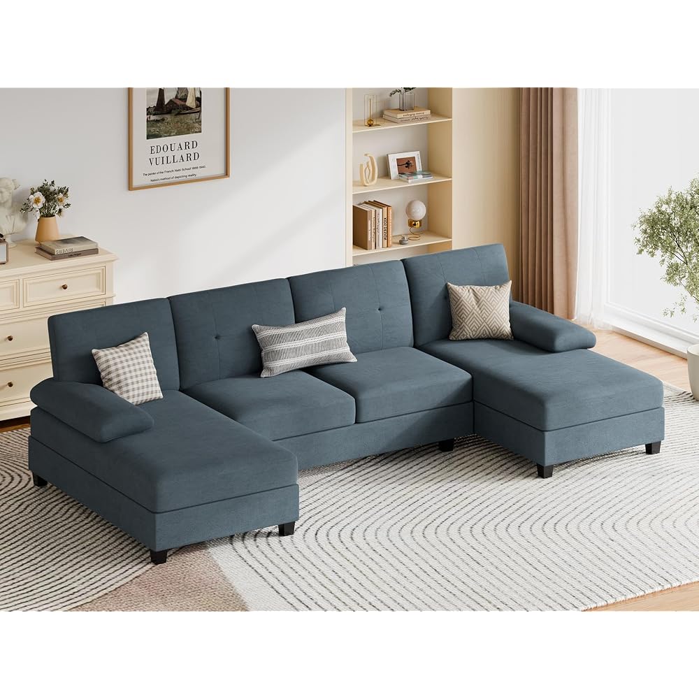 Vongrasig Sectional Couches for Living Room, U-Shaped Sofa with Chaise, 4-seat Large Sectional Modern Couch for Living Room, Apartment (Gray)