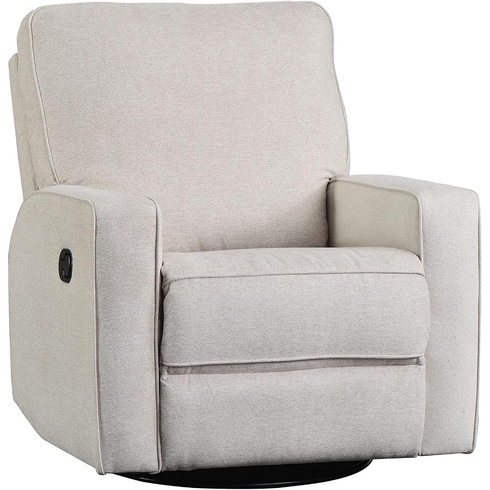 Recliner Chair Rocking and 360°Swivel Glider Recliner Chair Manual Rocking Chairs with Pull Button Fabric Ergonomic Living Room Lounge Chair Single Sofa
